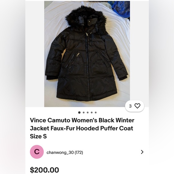 #15 VINCE CAMUTO ~ Long Black Puffer Jacket with Faux Fur Collar and Hood size L - Picture 12 of 12